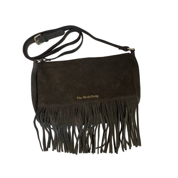 The Wolf Gang Gray Suede Fringed Crossbody Shoulder Bag - Picture 1 of 5